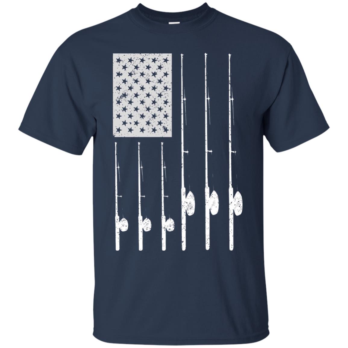 Patriotic Fishing With American Usa Flag Fisherman T-shirt Navy