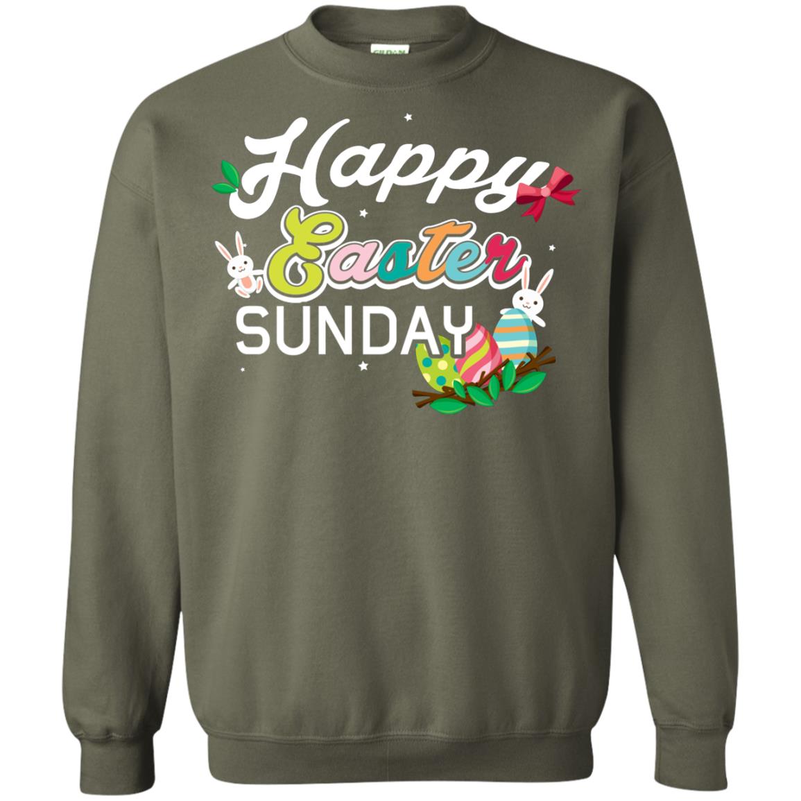 Christian T-shirt Happy Easter Sunday Military Green