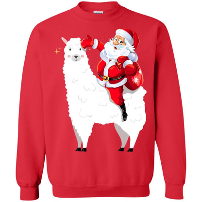 Alpaca Llama And Santa Claus X-mas Gift Shirt Red