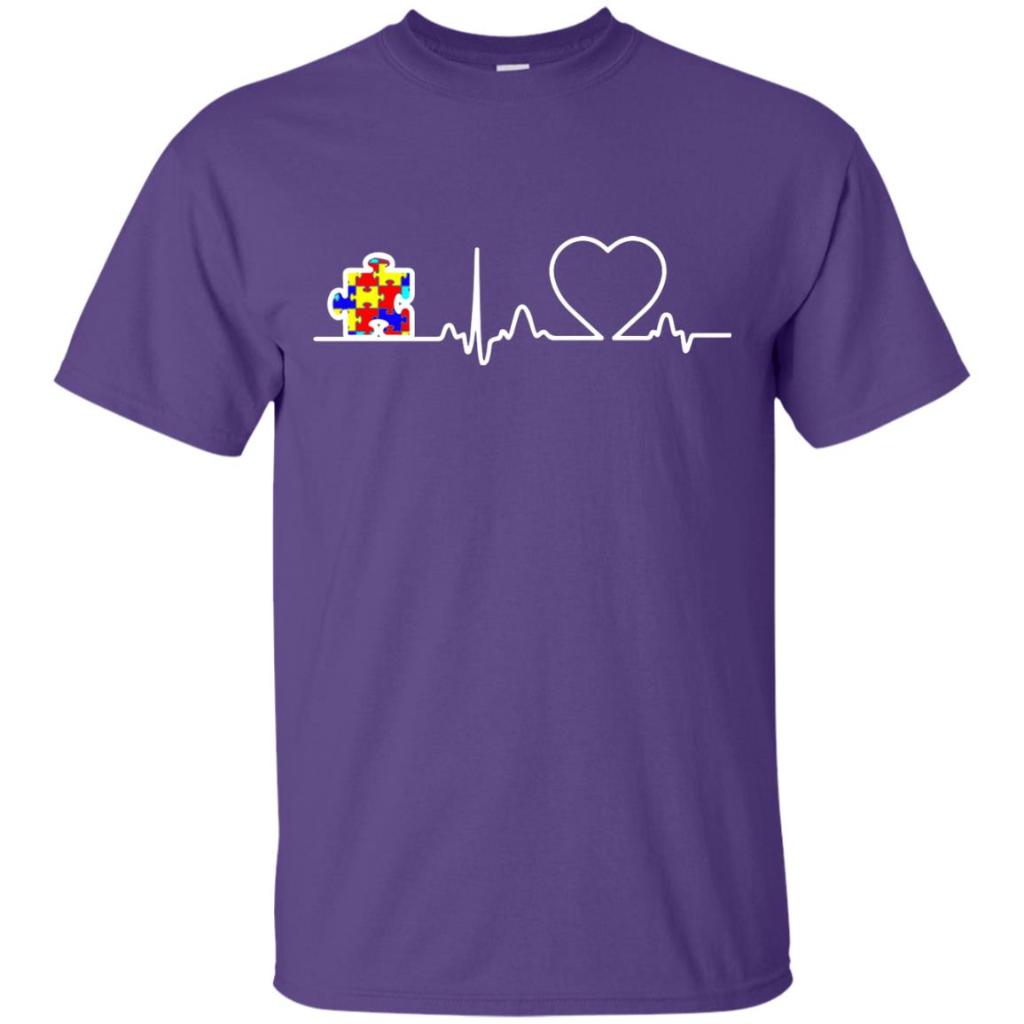 Puzzle Ribbon Heartbeat Autism Awareness T-shirt Purple