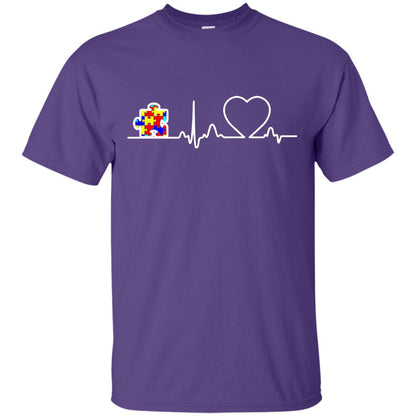 Puzzle Ribbon Heartbeat Autism Awareness T-shirt Purple