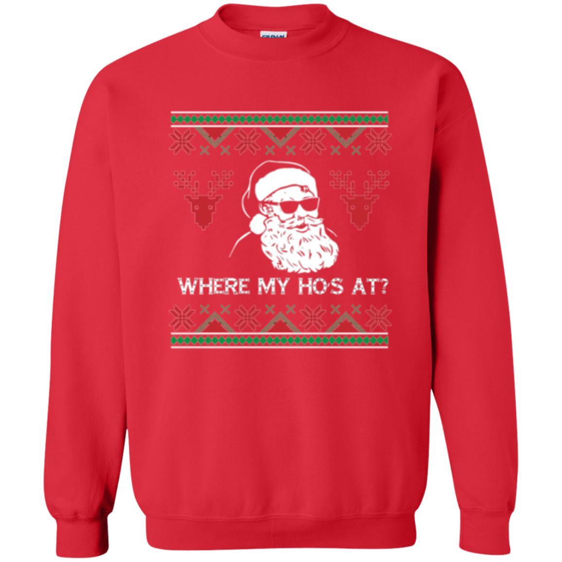 Christmas T-shirt Santa Claus Where My Hos At T-shirt Red