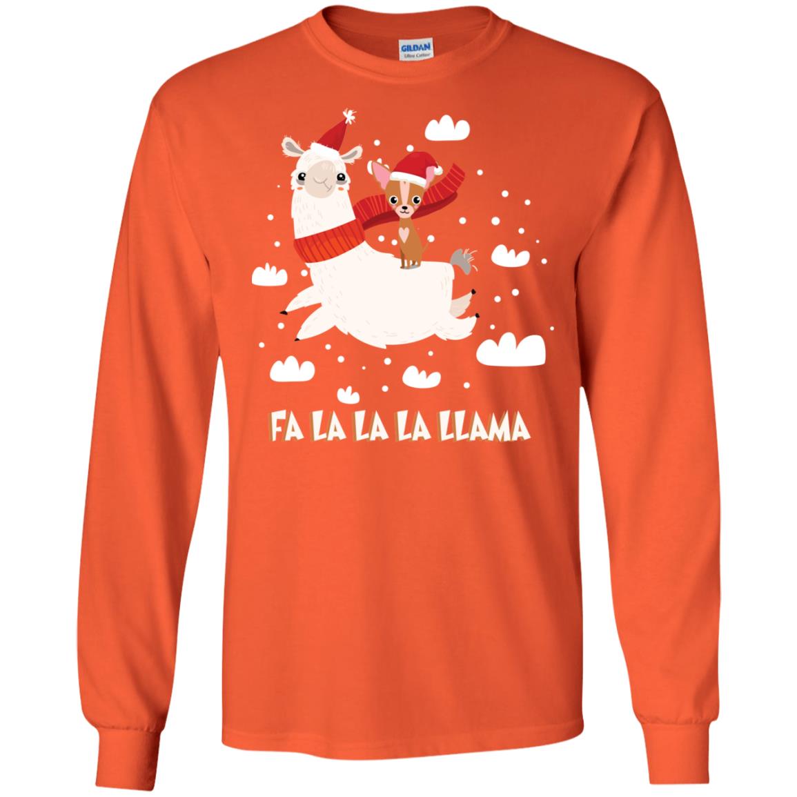 Fa La La La Llama With Chihuahua X-mas Gift Shirt Orange