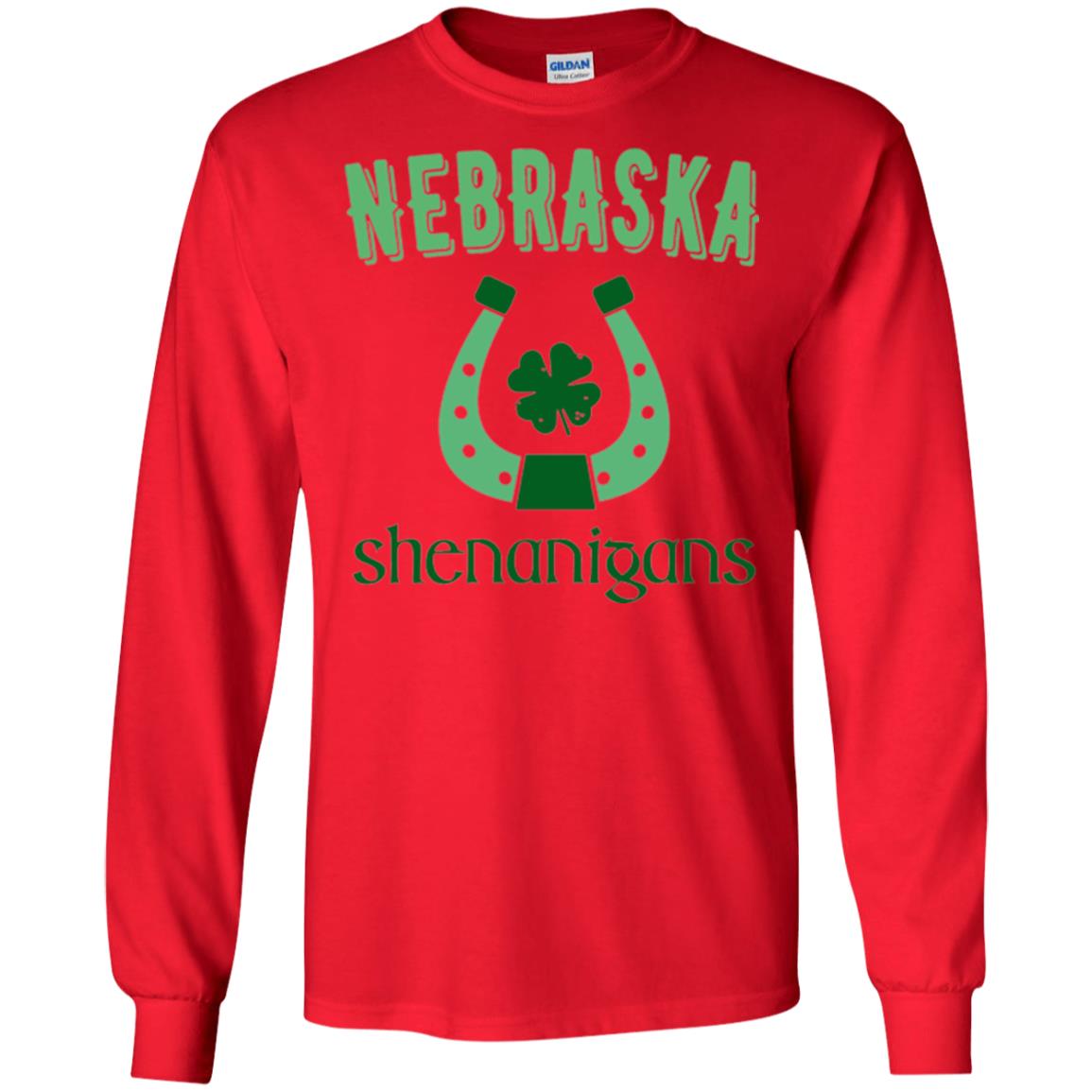 Nebraska Shenanigans Horseshoe Clover St Patrick_s Day T-shirt Red