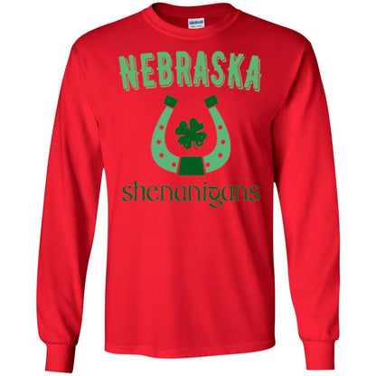 Nebraska Shenanigans Horseshoe Clover St Patrick_s Day T-shirt Red