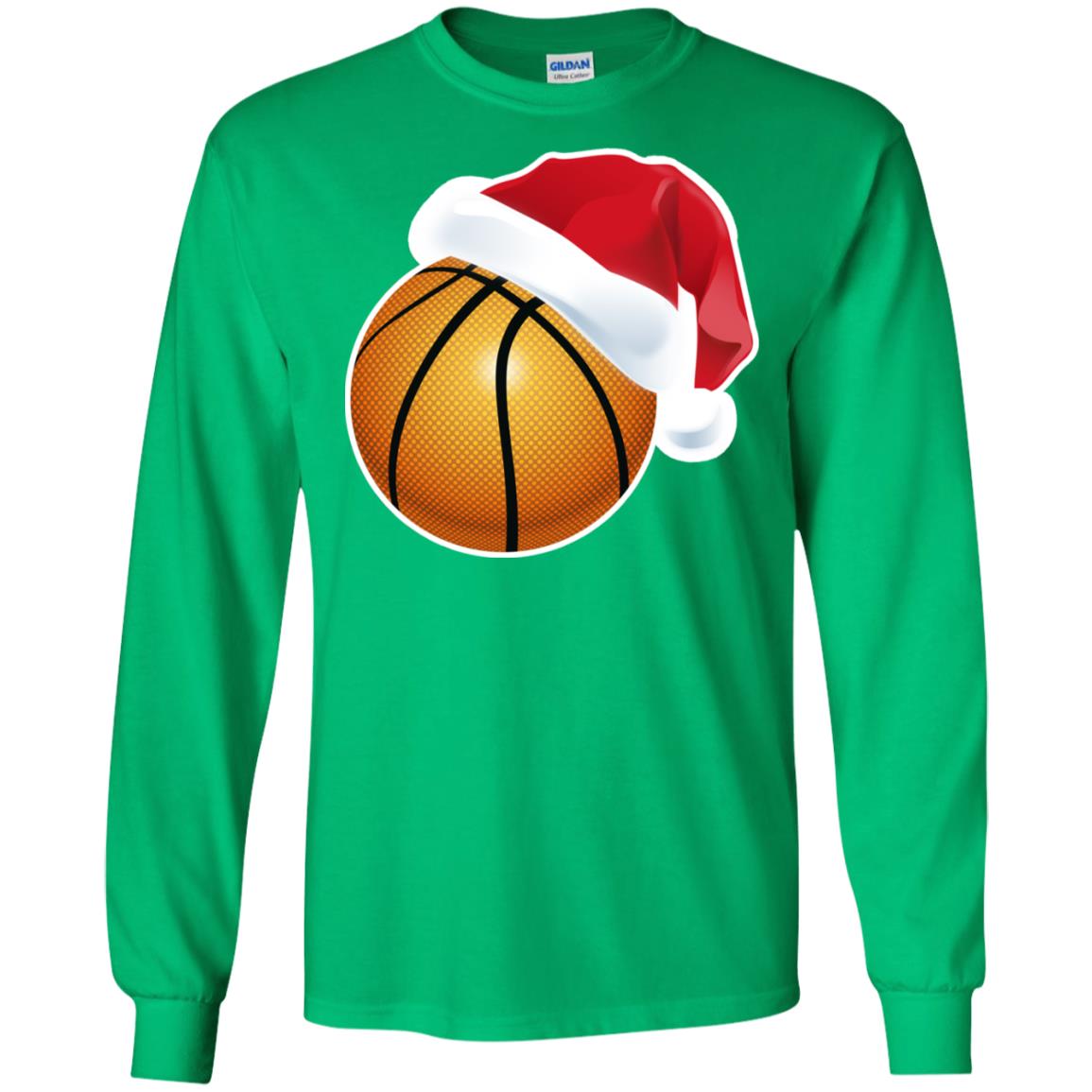 Basketball With Santa Claus Hat X-mas Shirt For Basketball Lovers Irish Green