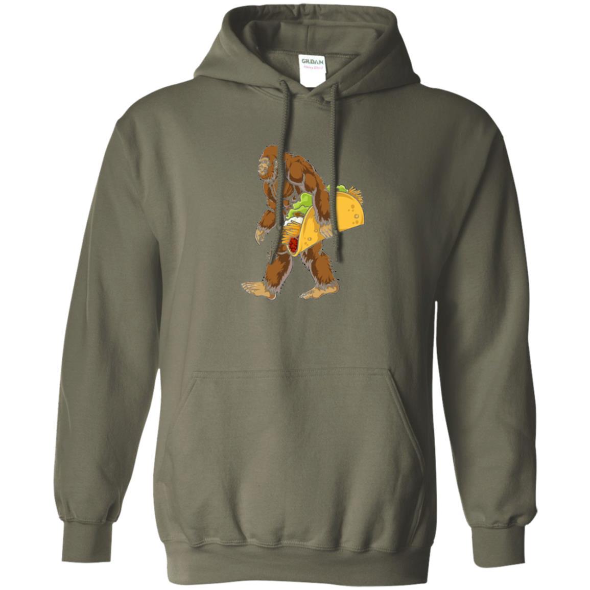 Camping T-shirt Bigfoot Sasquatch Carrying Taco Military Green