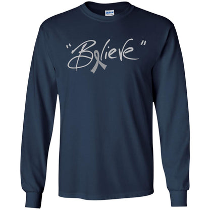 Brain Cancer Awareness Shirt Grey Ribbon Believe Navy