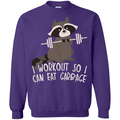 I Workout So I Can Eat Garbage Funny Fitness Raccoon Shirt For Gymer Purple