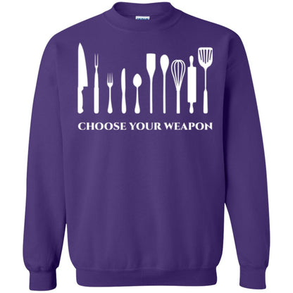 Chef Kitchen Cutlery T-shirt Choose Your Weapon Purple