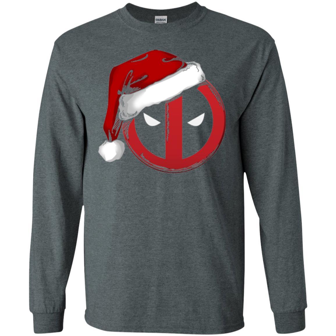 Christmas T-shirt Marvel Deadpool Icon Santa Hat Christmas Graphic Dark Heather