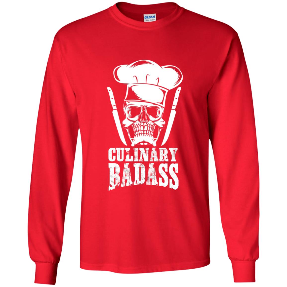 Culinary Badass Funny Chef Skull Knifes Cooking Tshirt Red