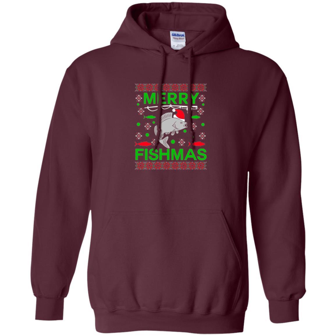 Christmas T-shirt Merry Fishmas Merry Christmas Fisherman Maroon