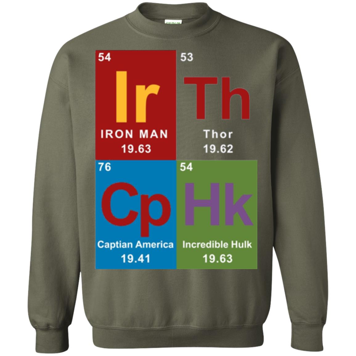 Marvel Avengers Periodic Table Elements T-shirt Military Green