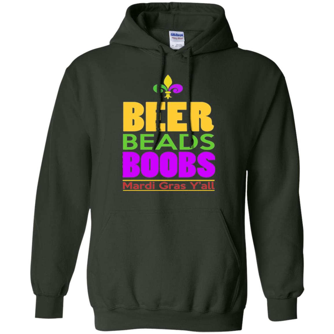 Mardi Gras T-shirt Beer Beads Boobs Forest Green