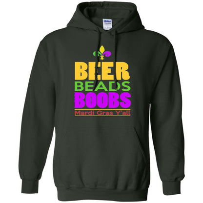 Mardi Gras T-shirt Beer Beads Boobs Forest Green