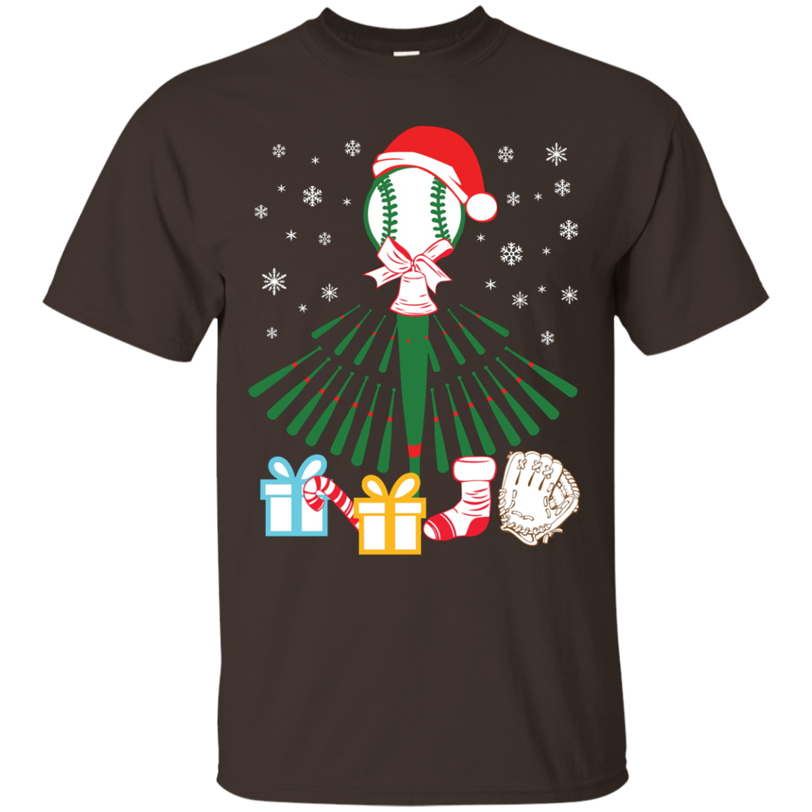 Baseball Christmas T-Shirt Dark Chocolate