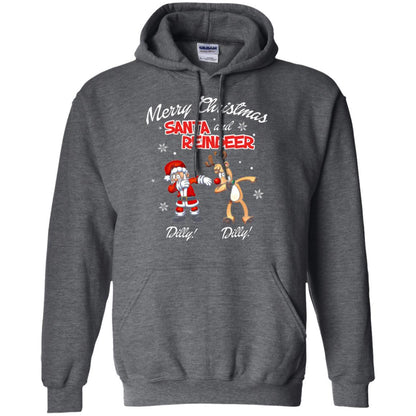 Christmas T-shirt Merry Christmas Santa And Reindeer Dilly Dilly Dark Heather