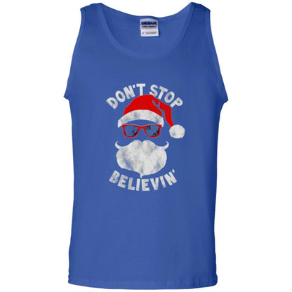 Christmas T-shirt Don't Stop Believing Cool Shades Santa Royal