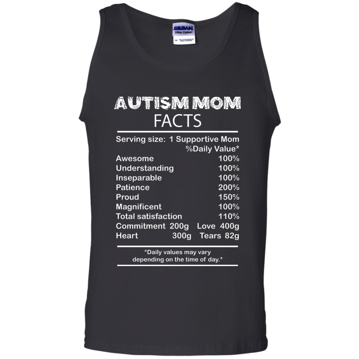 Mom T-Shirt Autism Mom Facts Serving Size 1 Supportive Mom Black