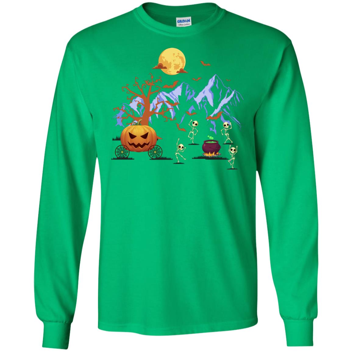 Dancing Skeleton With Pumpkin Funny Halloween Gift Shirt Irish Green
