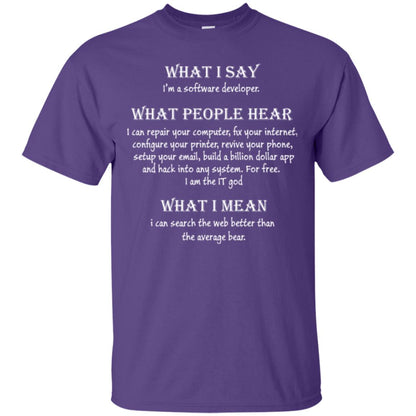 Software Developer T-shirt What I Say I’m A Software Developer What People Hear What I Mean Purple