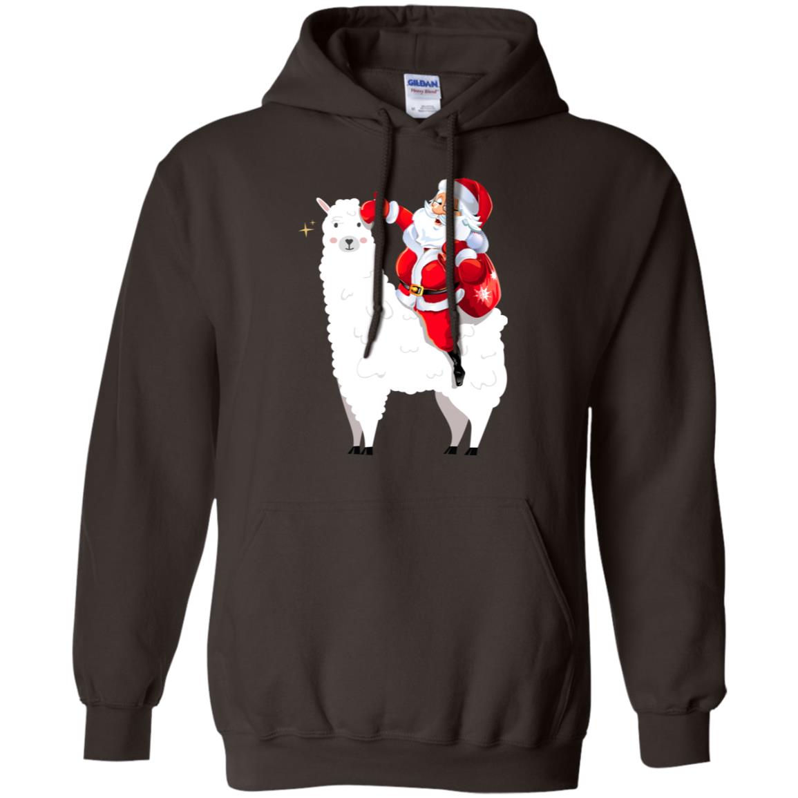 Alpaca Llama And Santa Claus X-mas Gift Shirt Dark Chocolate