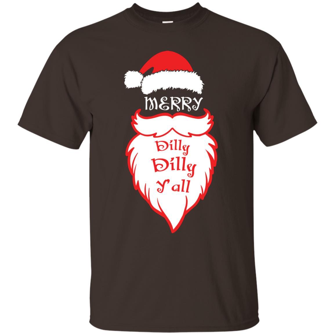 Christmas T-shirt Merry Dilly Dilly Y'all Dark Chocolate