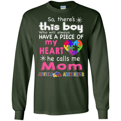 There_s This Boy He Call Me Mom Autism Awareness T-shirt Forest Green