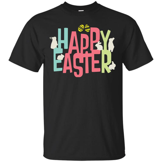 Happy Easter Eggs Bunny T-shirt Black