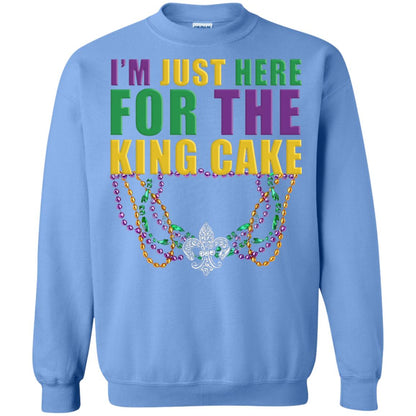 Mardi Gras Beads T-shirt I_m Just Here For The King Cake Carolina Blue