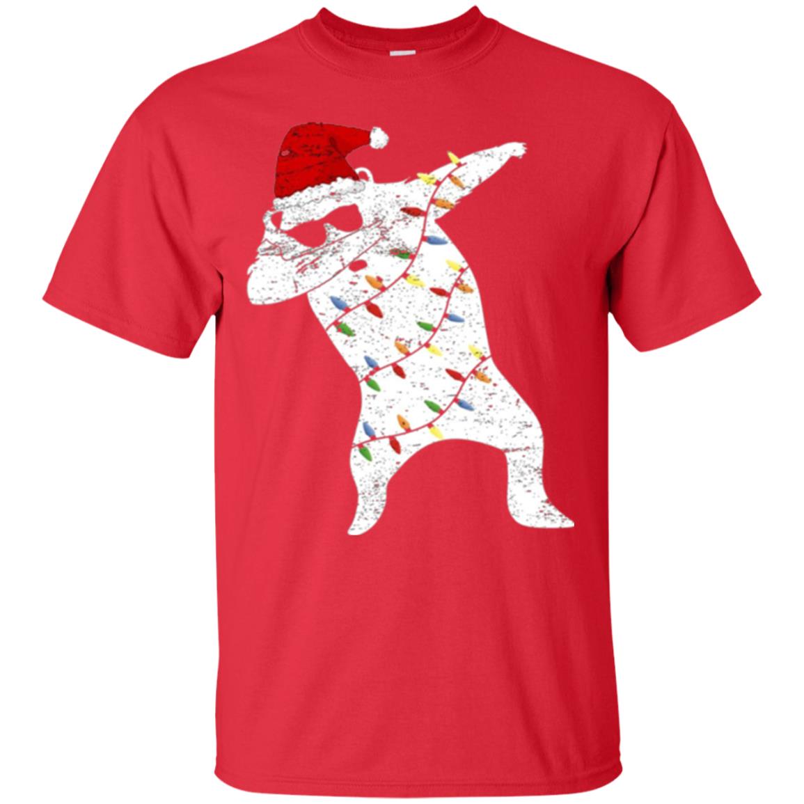 Christmas T-shirt Santa Bear Dabbing Lights Sunglasses Red
