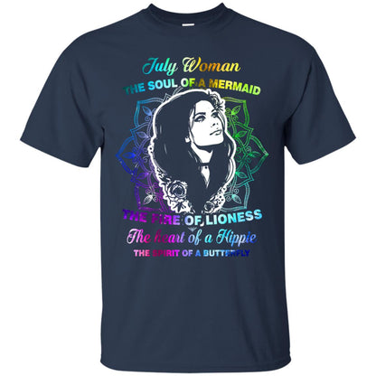 July Woman Shirt The Soul Of A Mermaid The Fire Of Lioness The Heart Of A Hippeie The Spirit Of A Butterfly Navy
