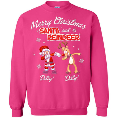 Christmas T-shirt Merry Christmas Santa And Reindeer Dilly Dilly Heliconia