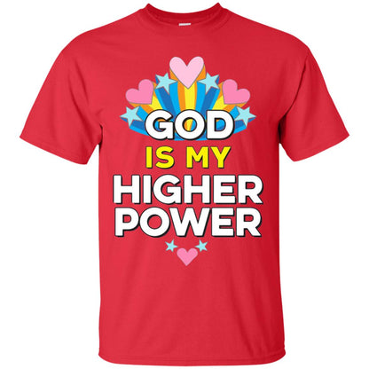 Funny Christian T-shirt God Is My Higher Power Hearts Stars Red