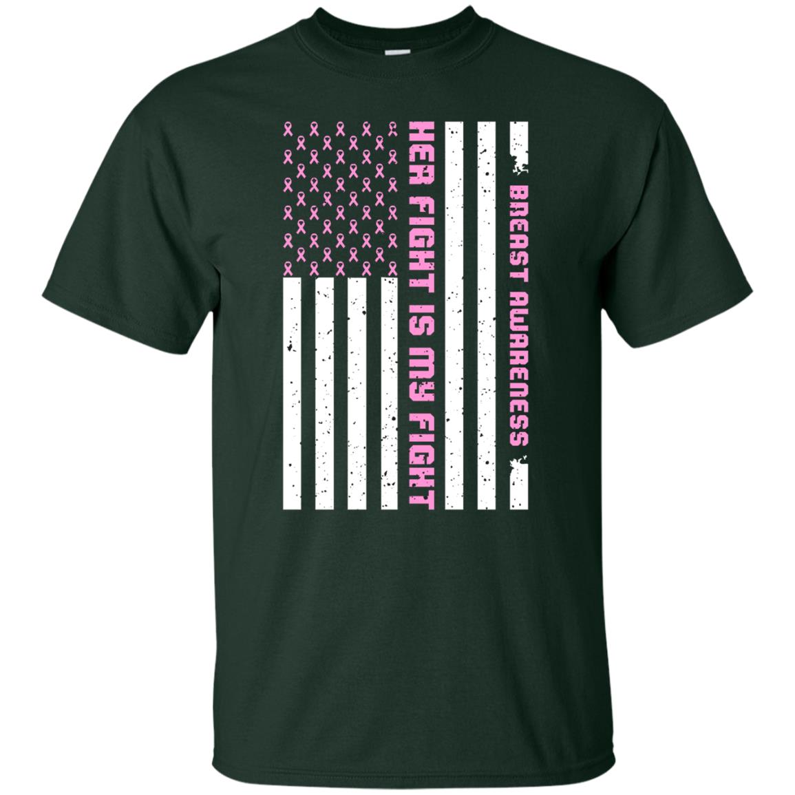 Breast Awareness His Fight Is My Fight Pink Ribbon Stars Flag Of Usa Shirt Forest