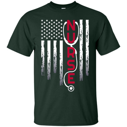 Patriotic Nurse With Flag T-shirt Stethoscope For Rn Lpn Forest