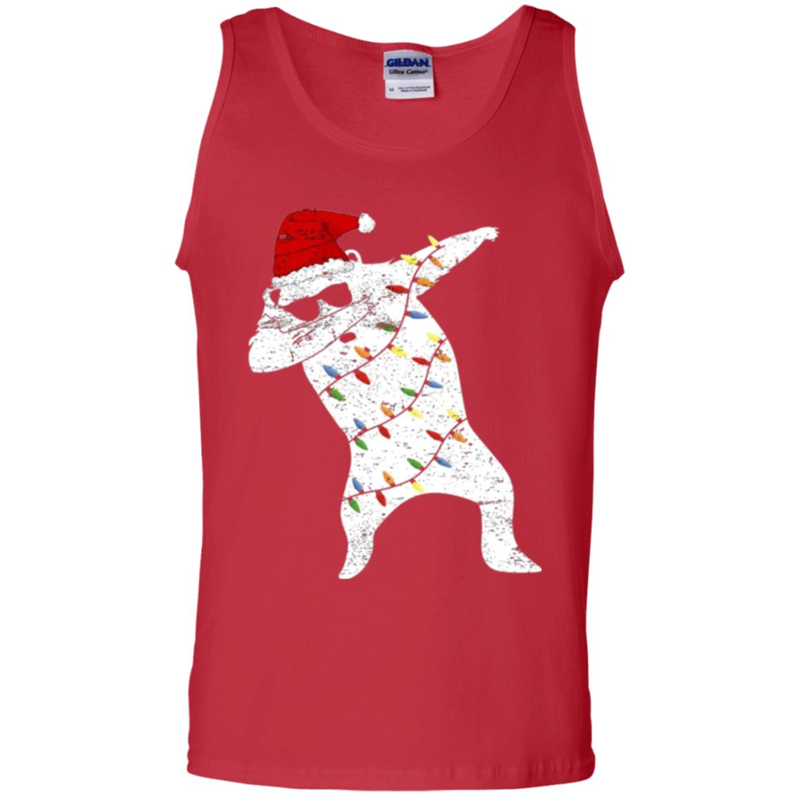 Christmas T-shirt Santa Bear Dabbing Lights Sunglasses Red