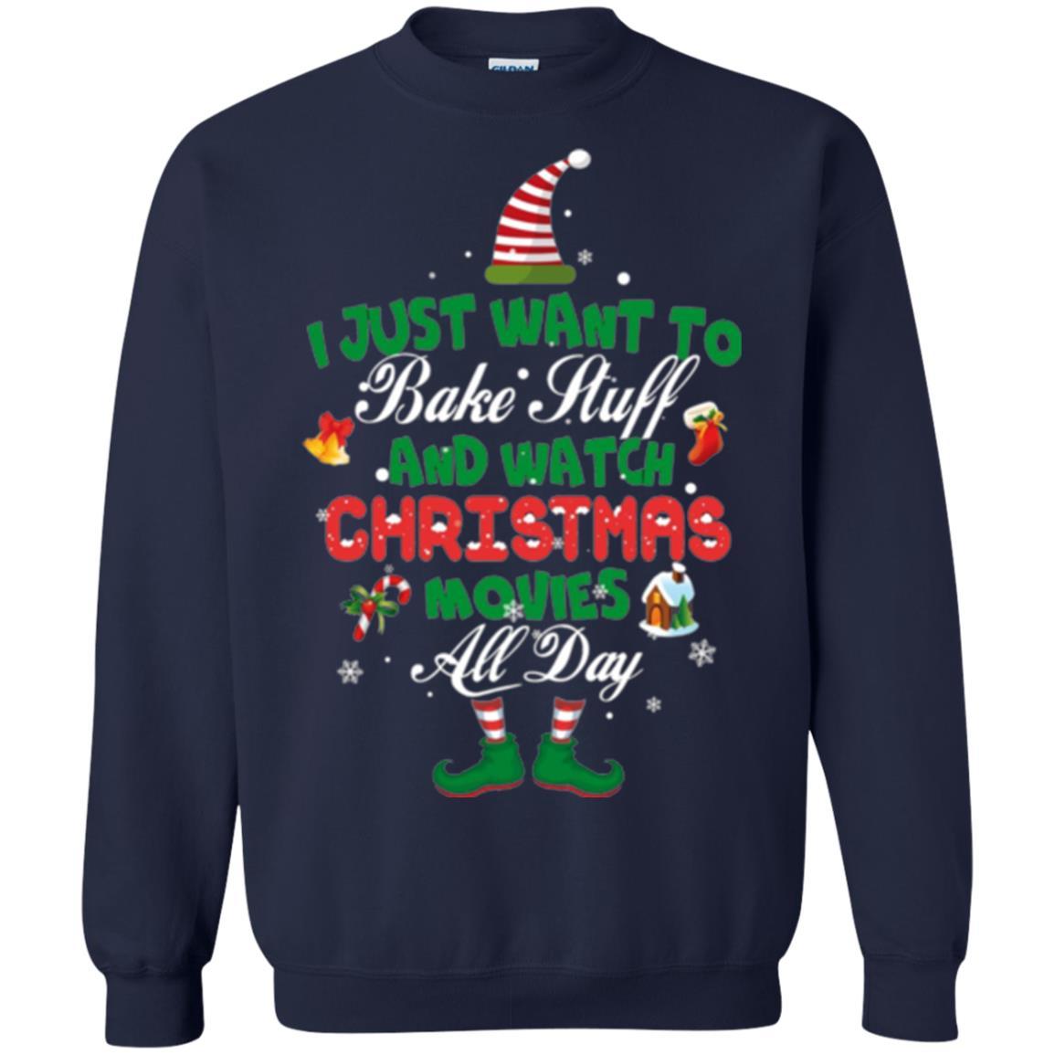 Christmas T-shirt I Just Want To Bake Stuff And Watch Christmas Movies Navy