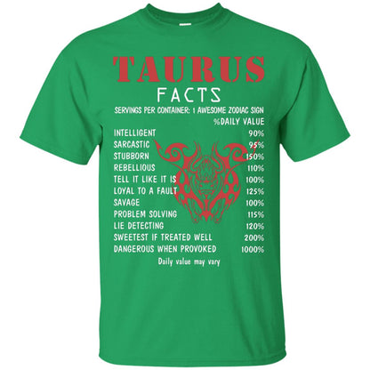Taurus Facts 1 Awesome Zodiac Sign Gift Shirt For Taurus Horoscope Irish Green