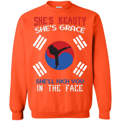 She’s Beauty She’s Grace She’ll Kick You In The Face Taekwondo T-shirt Orange
