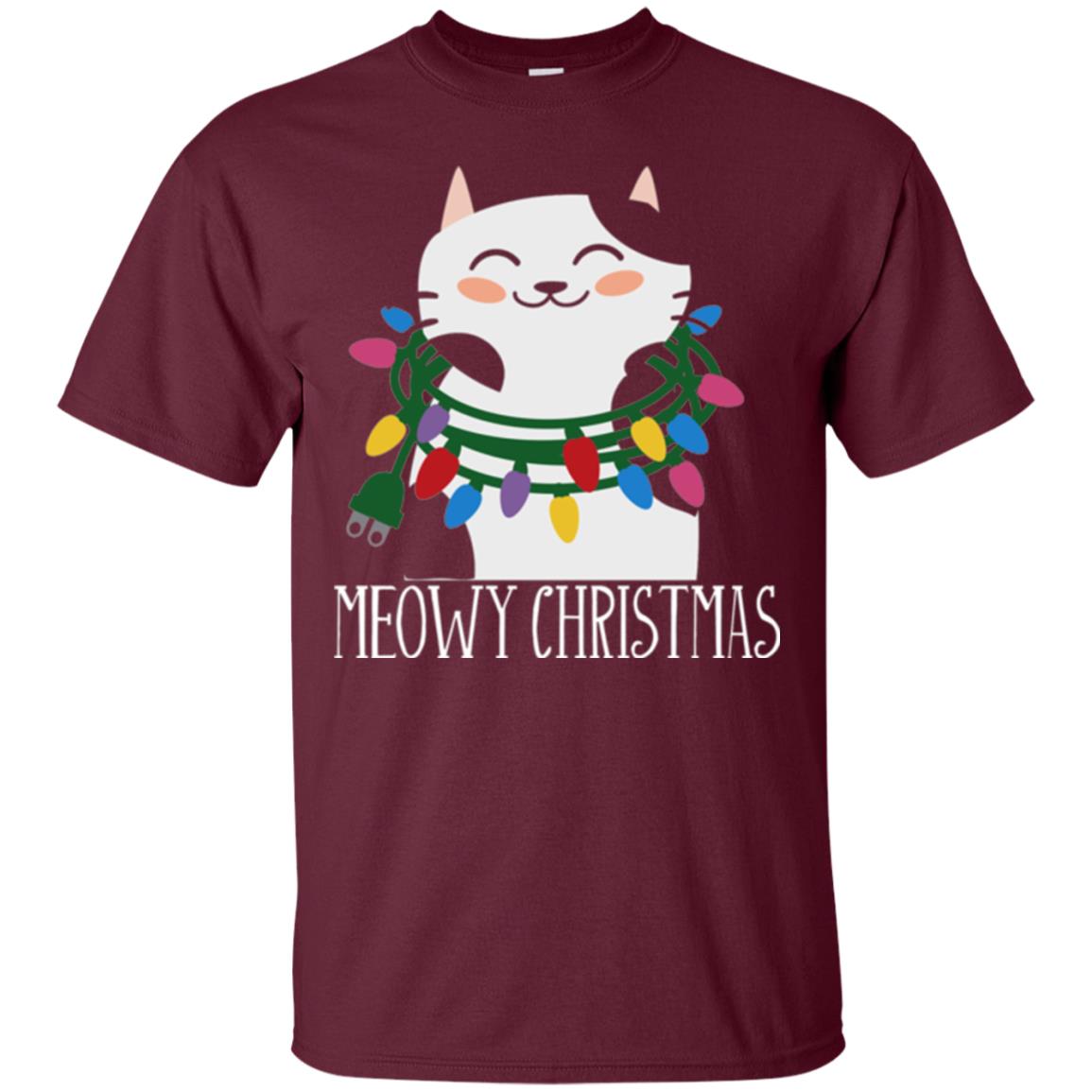 Meowy Christmas Holiday T-shirt Maroon