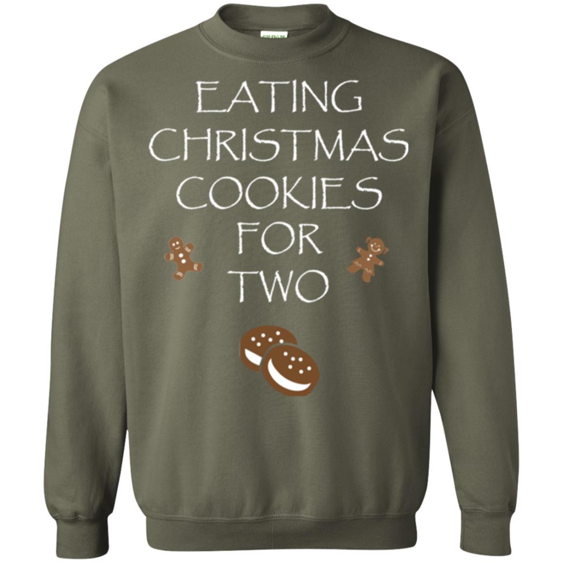 Christmas T-shirt Eating Christmas Cookies For Two Military Green