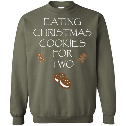 Christmas T-shirt Eating Christmas Cookies For Two Military Green