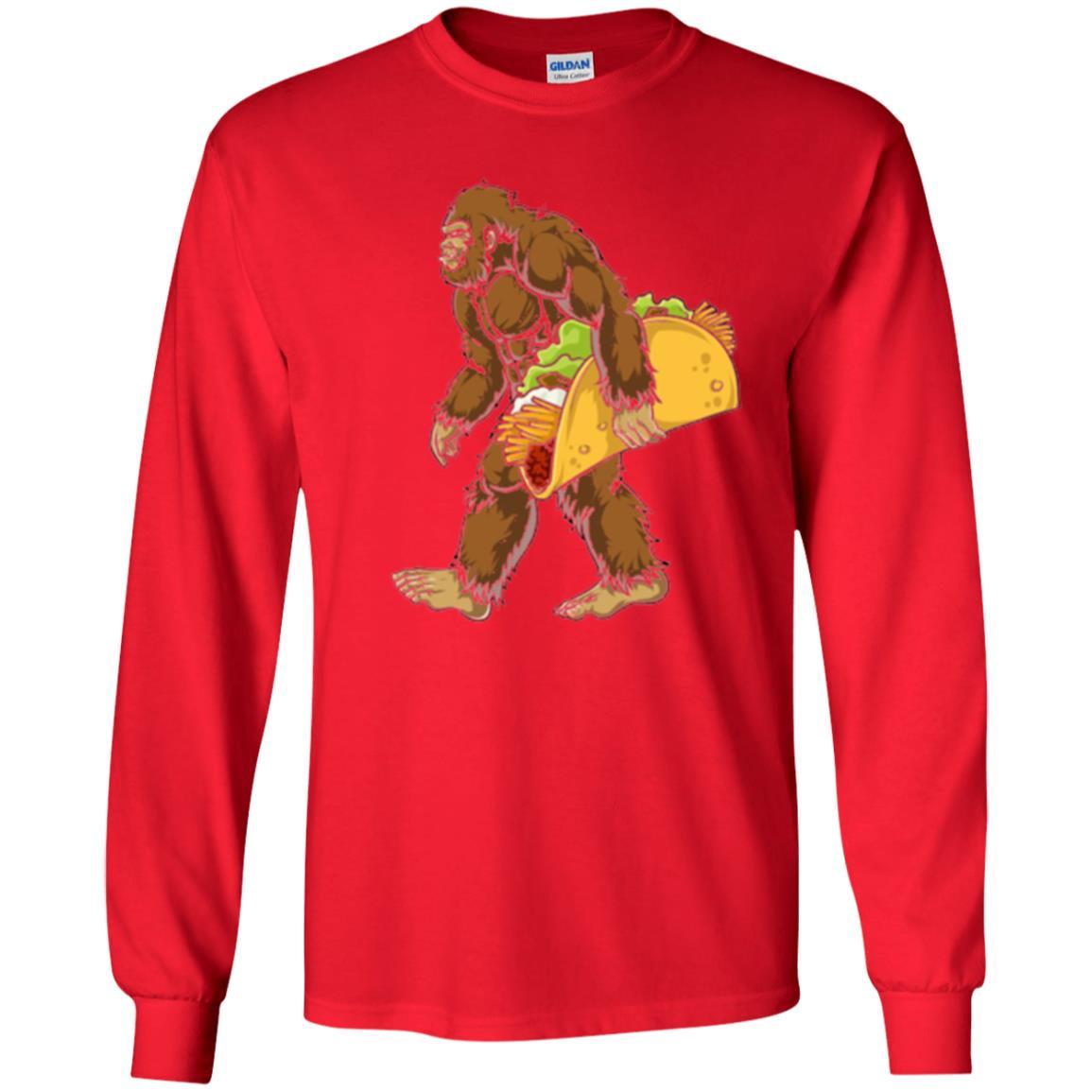 Camping T-shirt Bigfoot Sasquatch Carrying Taco Red