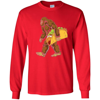 Camping T-shirt Bigfoot Sasquatch Carrying Taco Red