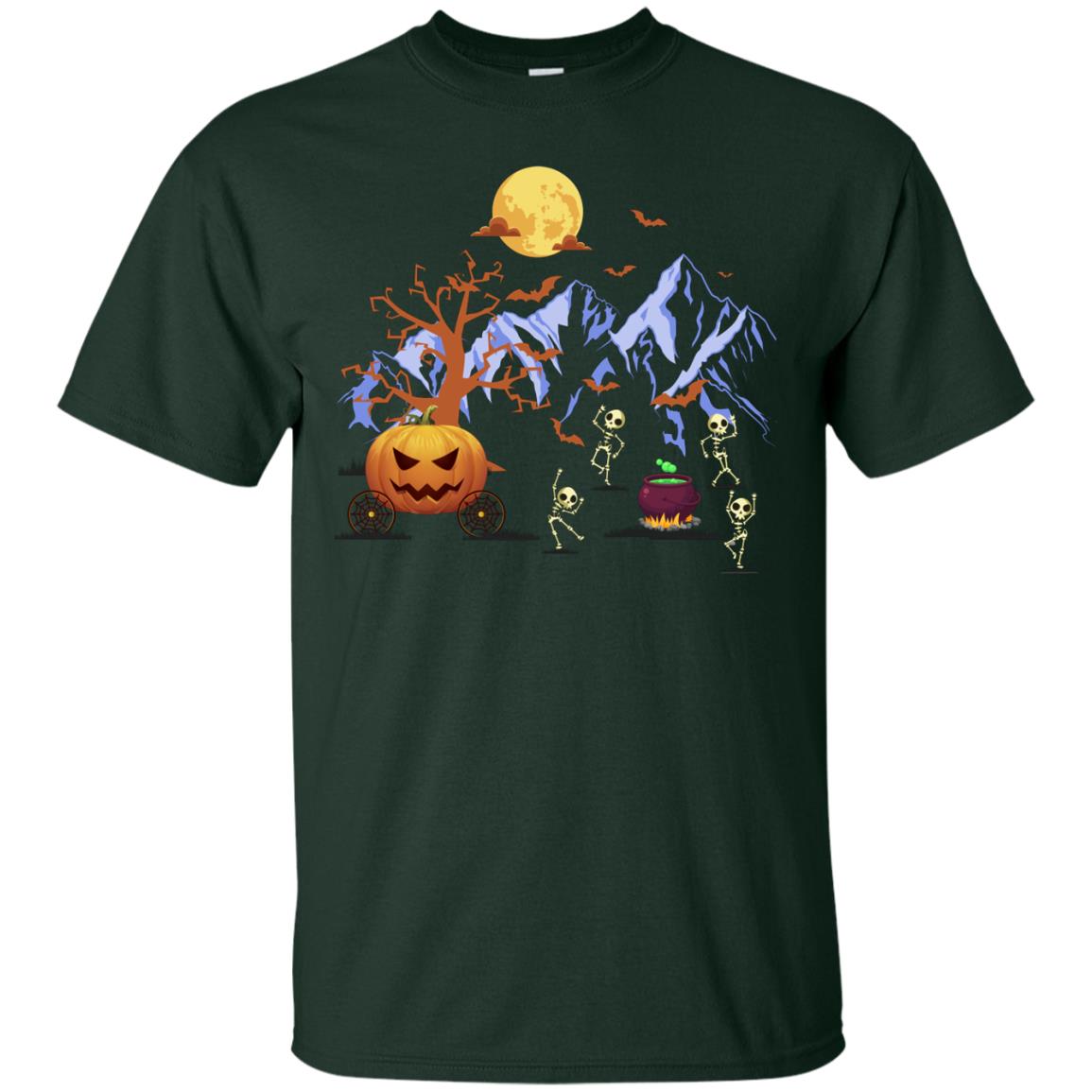 Dancing Skeleton With Pumpkin Funny Halloween Gift Shirt Forest