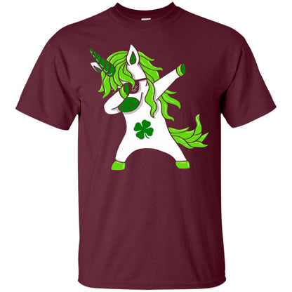 Dabbing Unicorn St Patricks Day Lepricorn T-shirt Maroon