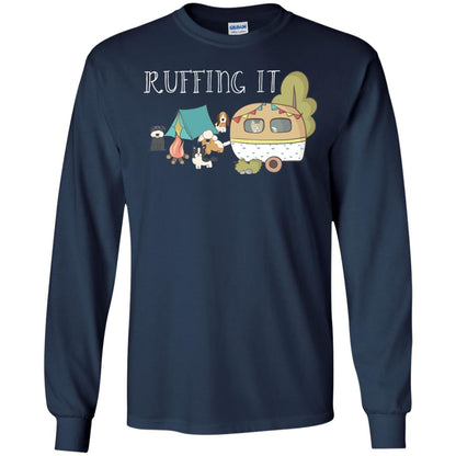 Ruffing It Camping With Dogs Camper T-shirt Navy