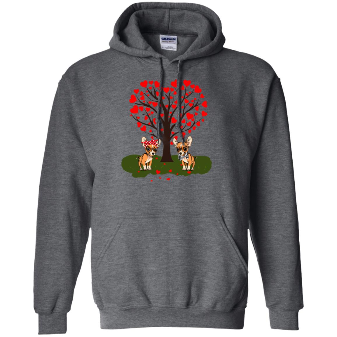 Valentine Chihuahua Couple Heart Tree Shirt Dark Heather